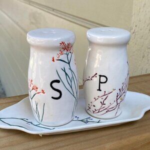 Anthropologie Handpainted Glazed Stoneware Dagny Salt and Pepper Shakers.